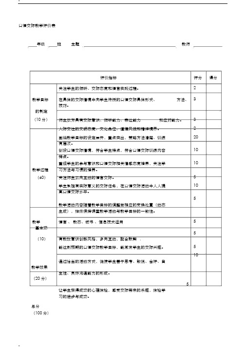 口语交际教学评价表