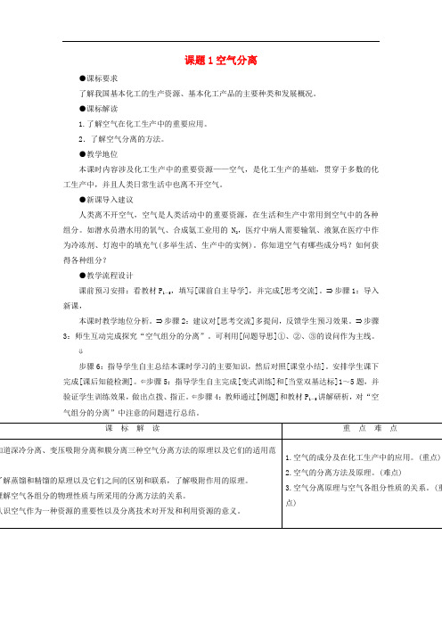 高中化学 主题1 空气资源 氨的合成 课题1 空气的分离教案 鲁科版选修2
