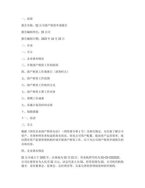 清产核资申请报告