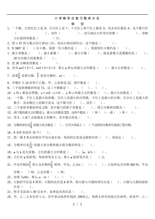 小学数学毕业班总复习题库大全