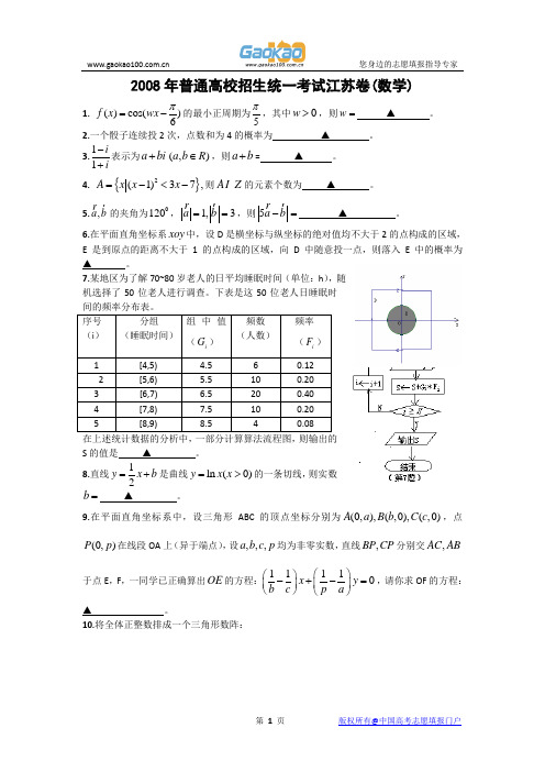 2008年高考试题——数学(江苏卷)(有解析)