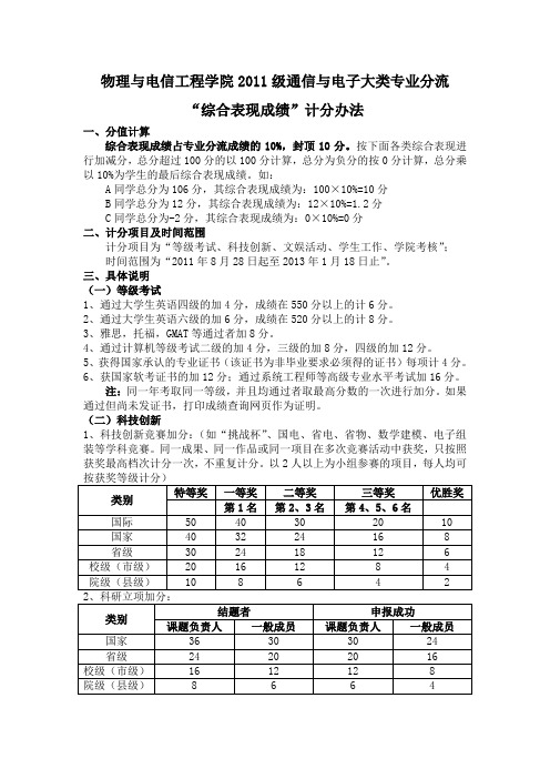 华南师范大学 通信与电子大类专业分流计分办法