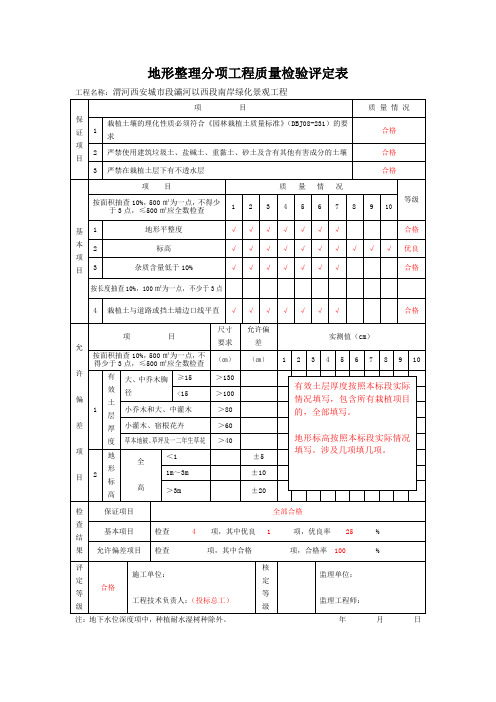 地形整理分项工程质量检验评定表样表