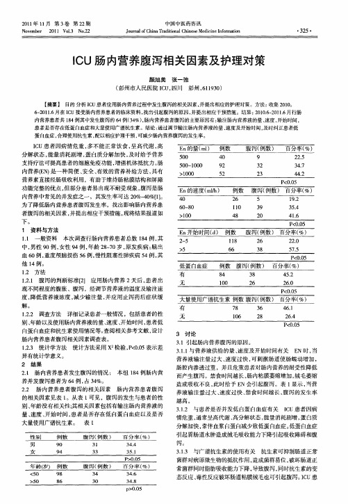 ICU肠内营养腹泻相关因素及护理对策