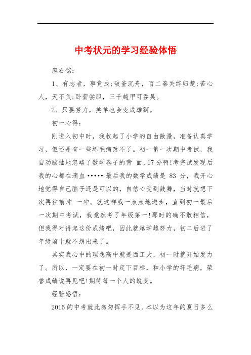 中考状元的学习经验体悟