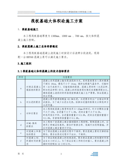 筏板基础大体积混凝土施工方案