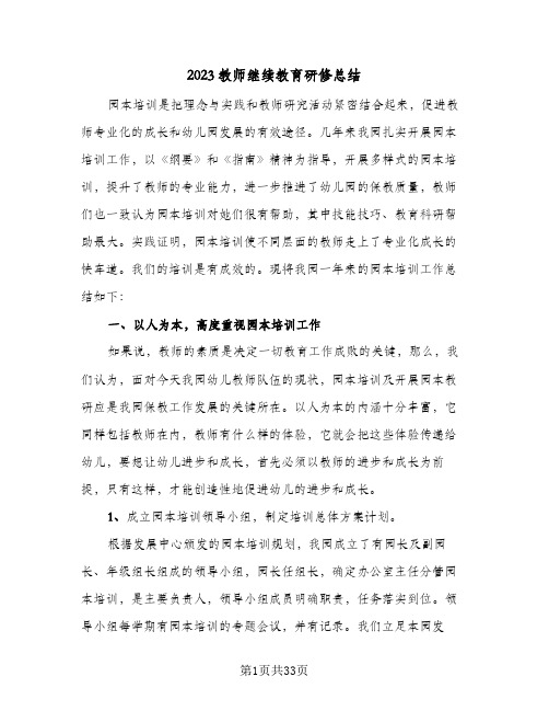 2023教师继续教育研修总结(8篇)