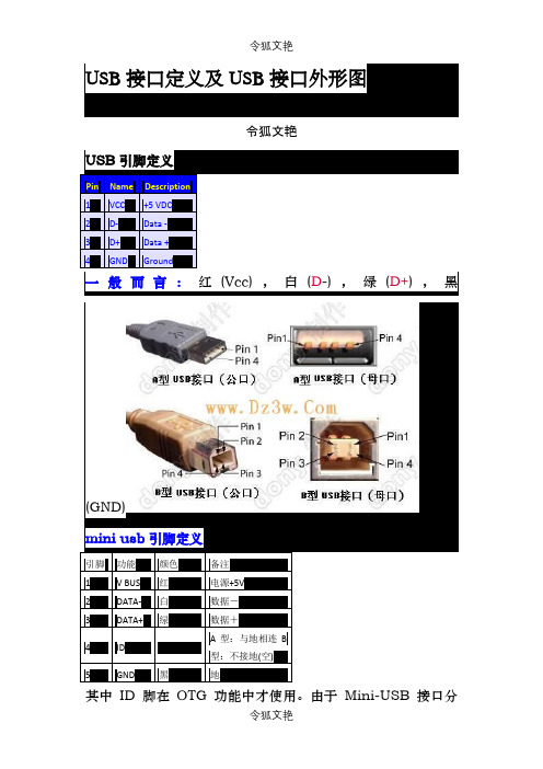 各种USB接线引脚定义图(超简单,一看即明了)之令狐文艳创作