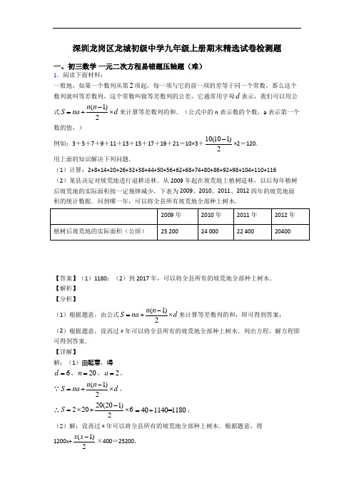 深圳龙岗区龙城初级中学九年级上册期末精选试卷检测题