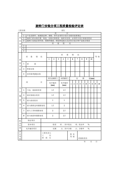 旋转门安装分项工程质量检验评定表