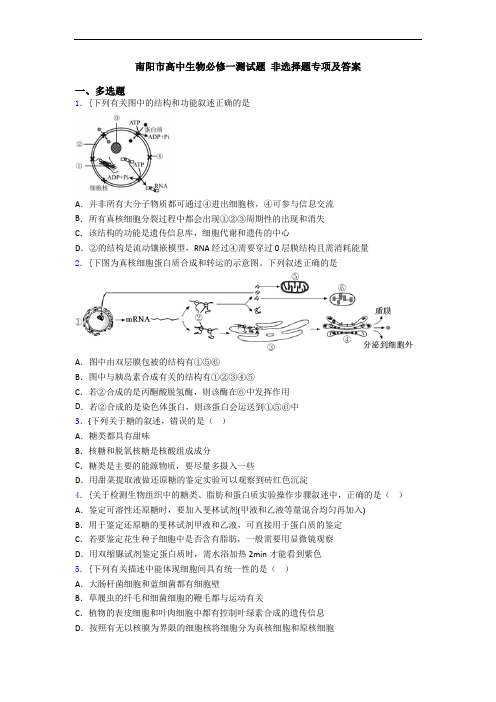 南阳市高中生物必修一测试题 非选择题专项及答案