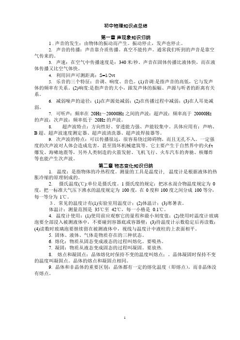 (完整版)苏教版初中物理知识点归纳,推荐文档