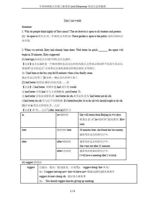 牛津译林版九年级上册英语Unit 5 Grammar知识点总结梳理