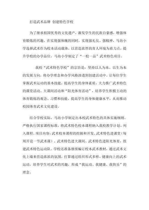 打造武术品牌 创建特色学校