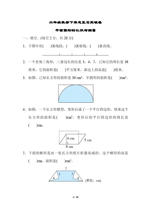 六年级数学下册总复习突破卷平面图形的认识与测量