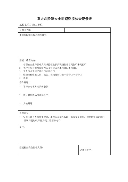 重大危险源安全监理巡视检查记录表