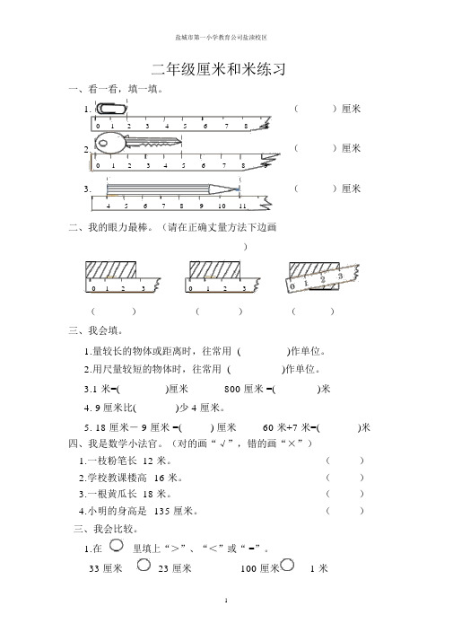 苏教版二年级上册数学厘米和米练习