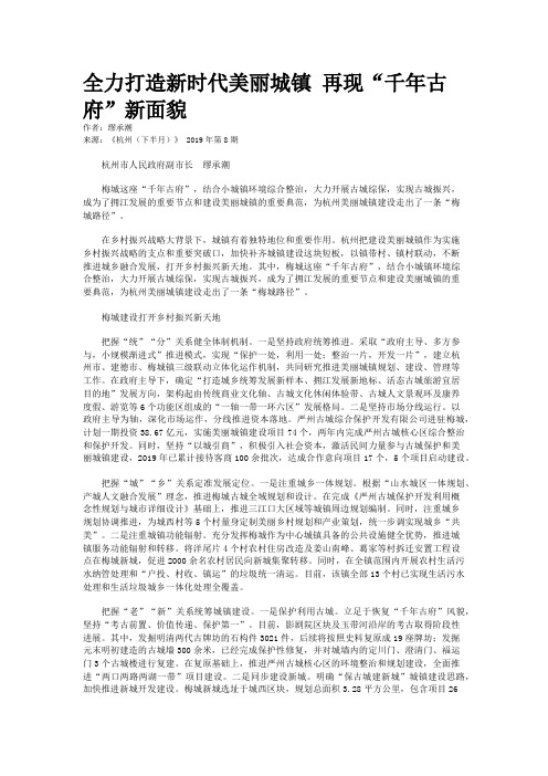 全力打造新时代美丽城镇 再现“千年古府”新面貌
