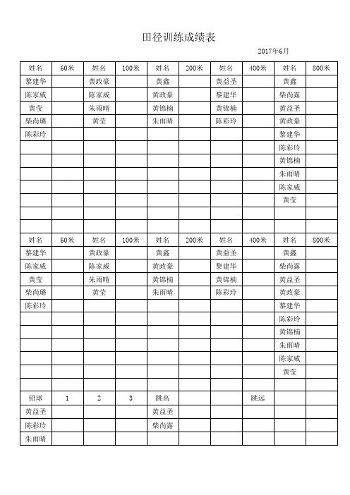 田径训练成绩表