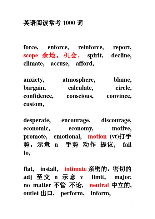 英语阅读常考1000词