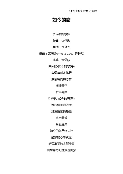 《如今的您》歌词 许怀欣
