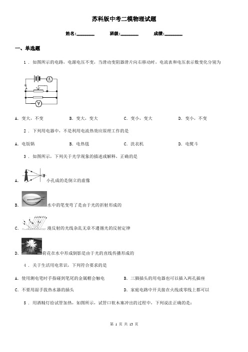 苏科版中考二模物理试题(练习)