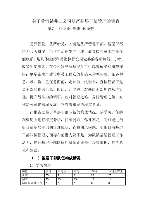 中石化胜利油田黄河钻井关于在基层干部队伍中开展从严格管理、提升执行力的思考与建议