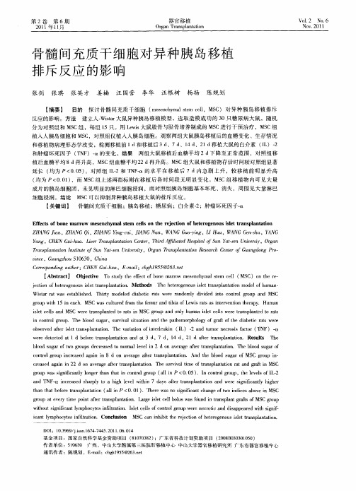骨髓间充质干细胞对异种胰岛移植排斥反应的影响