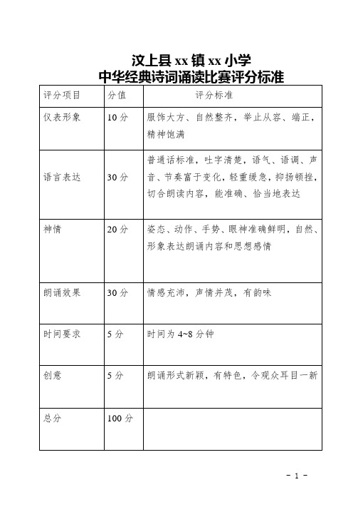 2020中华经典诗词诵读比赛评分标准