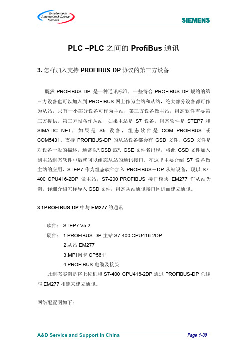 PLC –PLC 之间的ProfiBus 通讯以EM277为例