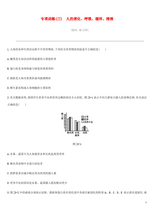 中考生物专项复习训练人的消化呼吸循环排泄新人教版