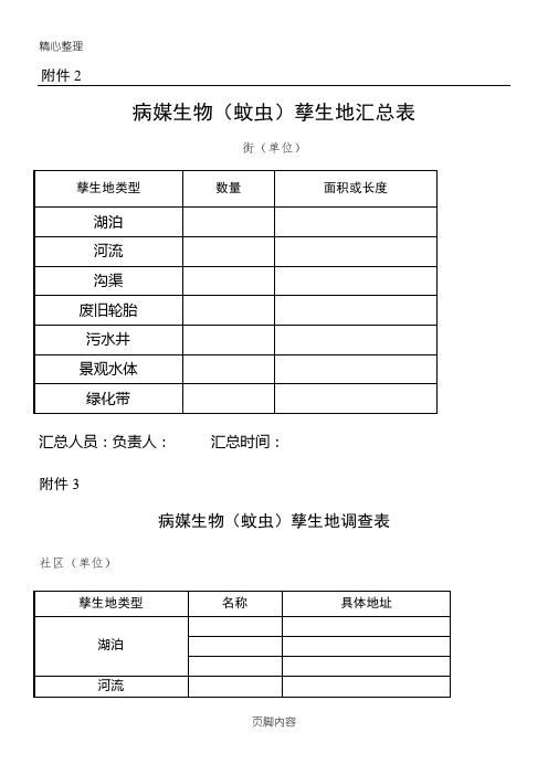 病媒生物孳生地调查表格模板