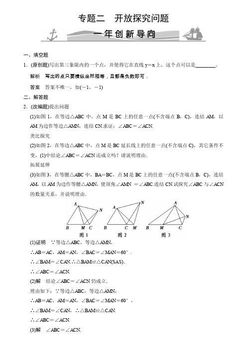 2019版中考专题(2)开放探究问题(含答案)