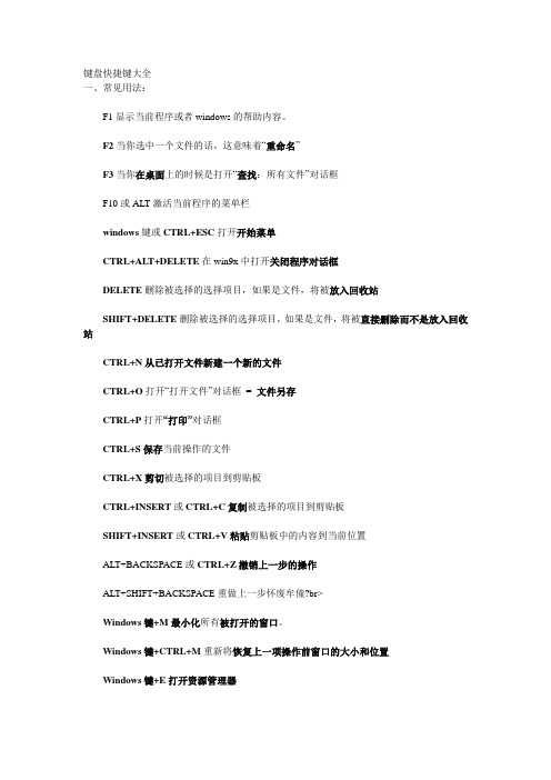 键盘快捷键大全