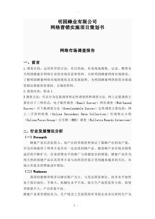 明园蜂业网络营销实施项目策划书