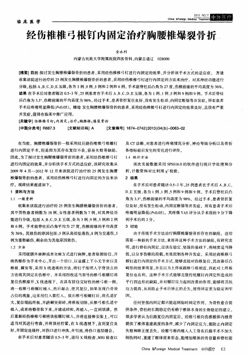 经伤椎椎弓根钉内固定治疗胸腰椎爆裂骨折