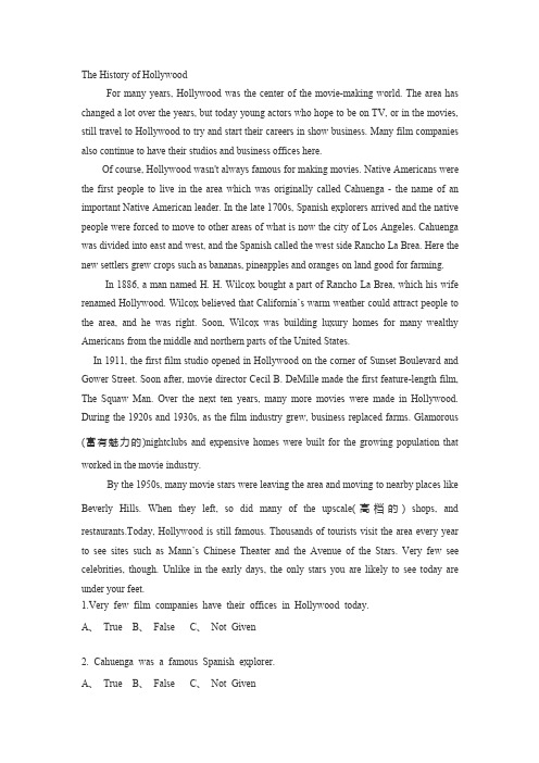 【阅读判断】The History of Hollywood