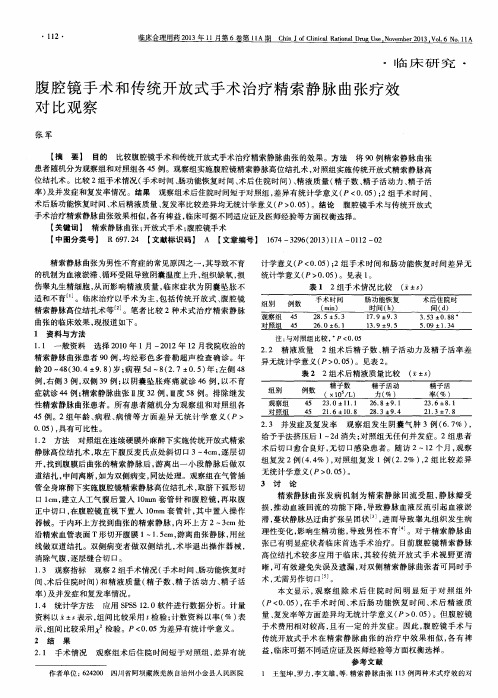 腹腔镜手术和传统开放式手术治疗精索静脉曲张疗效对比观察