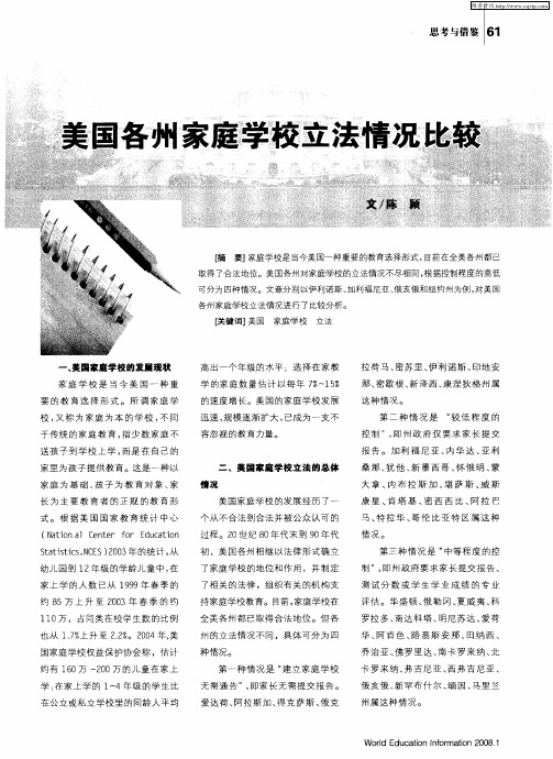美国各州家庭学校立法情况比较