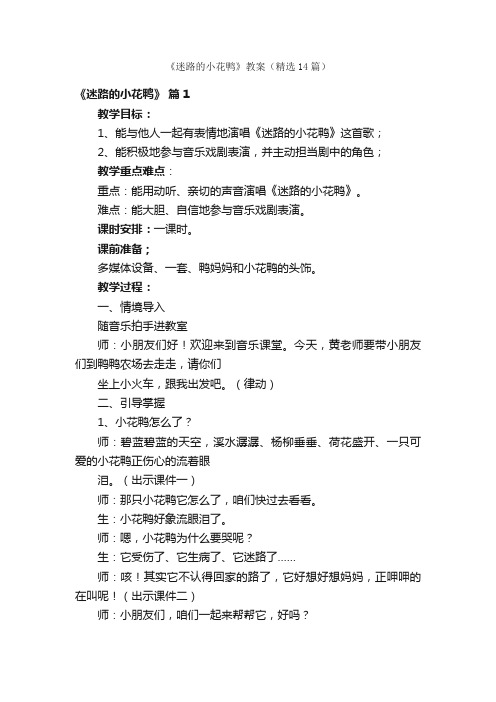 《迷路的小花鸭》教案（精选14篇）