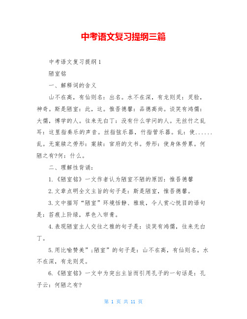 中考语文复习提纲三篇