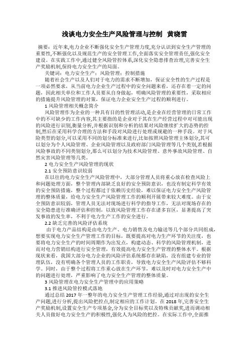 浅谈电力安全生产风险管理与控制   黄晓雷
