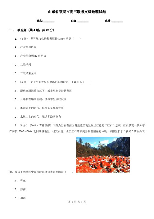 山东省莱芜市高三联考文综地理试卷