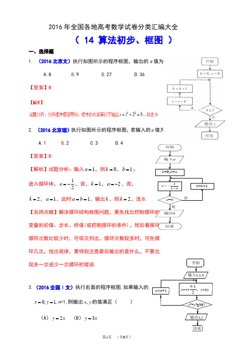 2016年全国各地高考数学试卷分类汇编大全(14 算法初步、框图)含解析