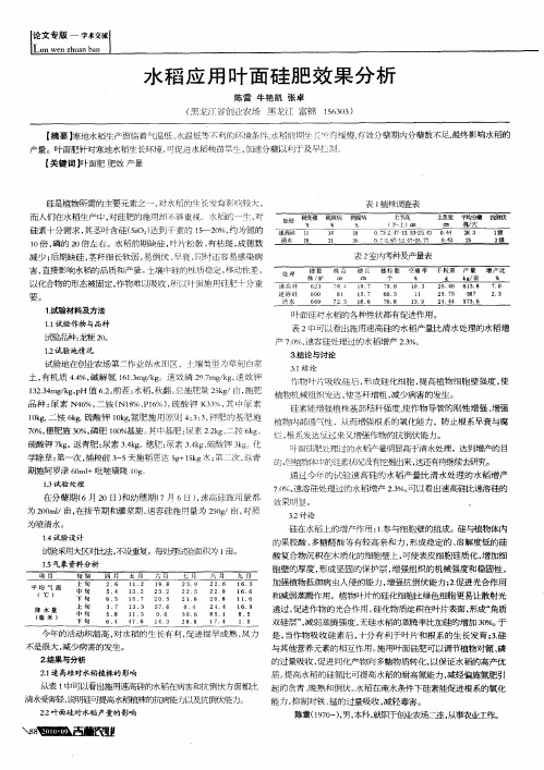 水稻应用叶面硅肥效果分析