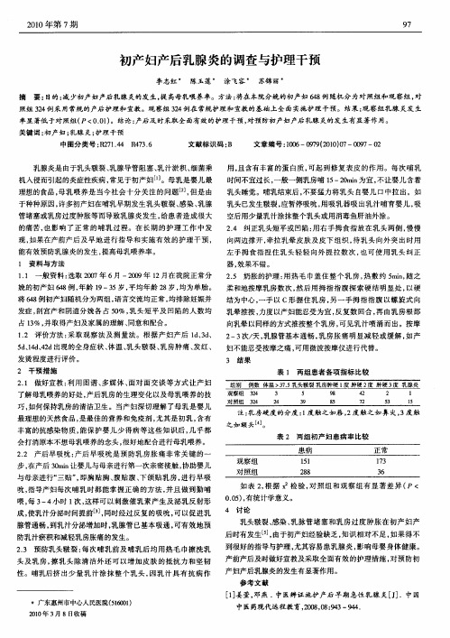 初产妇产后乳腺炎的调查与护理干预