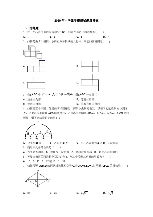 2020年中考数学模拟试题及答案