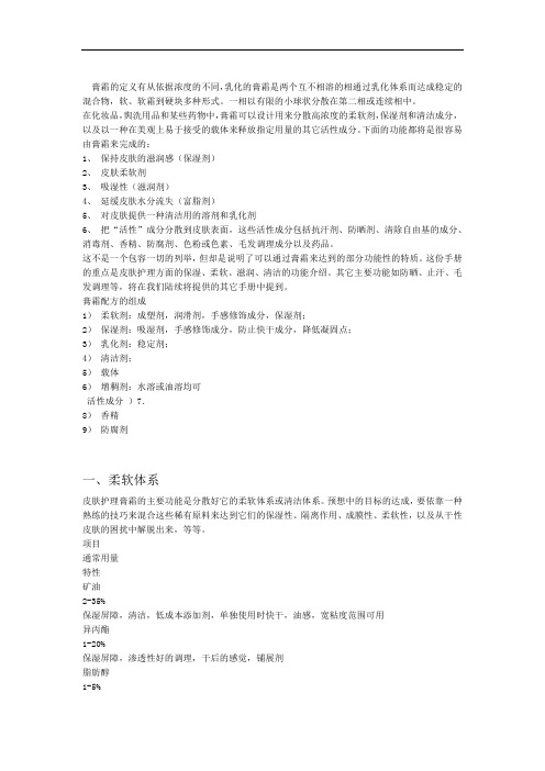 膏霜类配方指导