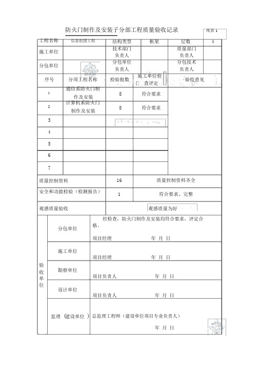 子分部工程质量验收记录