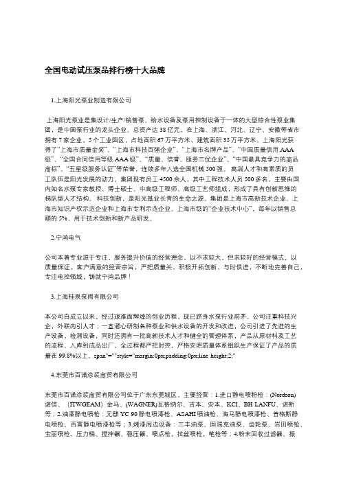 全国电动试压泵品排行榜十大品牌